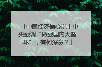 中国经济信心说丨中央强调“做强国内大循环”，有何深意？